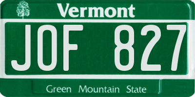 VT license plate JOF827