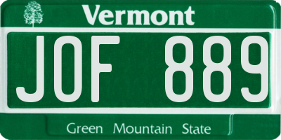 VT license plate JOF889