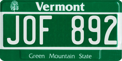 VT license plate JOF892