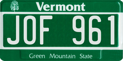 VT license plate JOF961