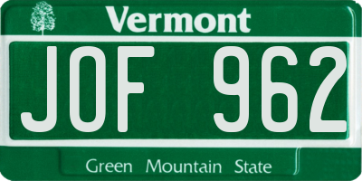 VT license plate JOF962