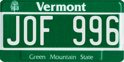 VT license plate JOF996