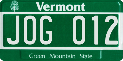 VT license plate JOG012