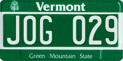 VT license plate JOG029