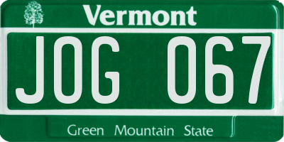 VT license plate JOG067