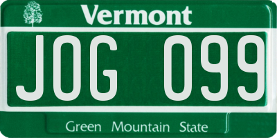 VT license plate JOG099