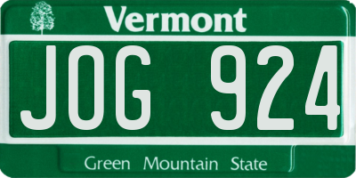 VT license plate JOG924