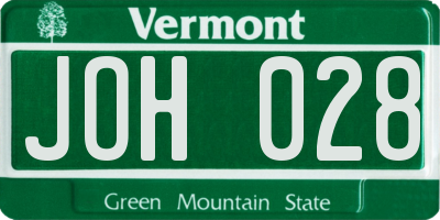 VT license plate JOH028