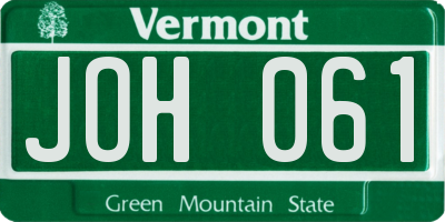 VT license plate JOH061