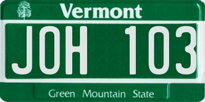 VT license plate JOH103