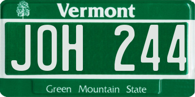 VT license plate JOH244
