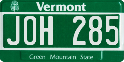 VT license plate JOH285