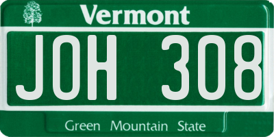 VT license plate JOH308