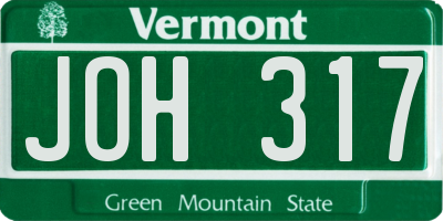 VT license plate JOH317