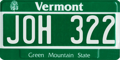 VT license plate JOH322