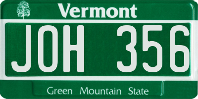 VT license plate JOH356