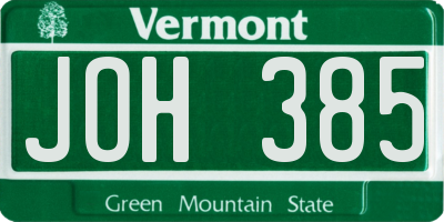 VT license plate JOH385