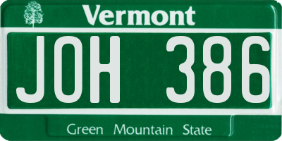 VT license plate JOH386