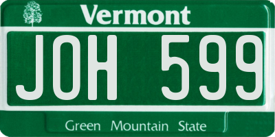 VT license plate JOH599