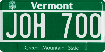 VT license plate JOH700