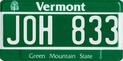 VT license plate JOH833