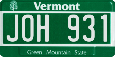 VT license plate JOH931