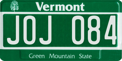 VT license plate JOJ084