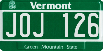 VT license plate JOJ126