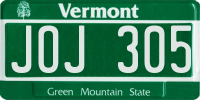 VT license plate JOJ305