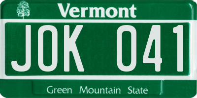 VT license plate JOK041