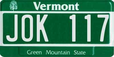VT license plate JOK117