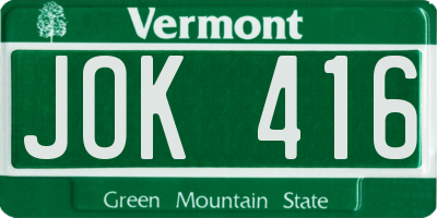 VT license plate JOK416