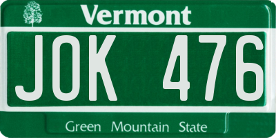 VT license plate JOK476