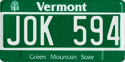 VT license plate JOK594