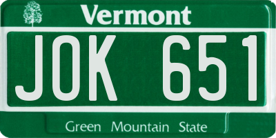 VT license plate JOK651