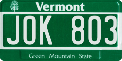 VT license plate JOK803
