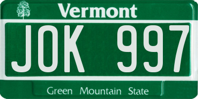 VT license plate JOK997