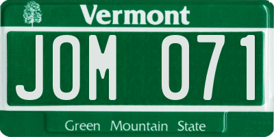 VT license plate JOM071