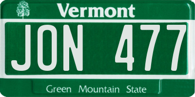 VT license plate JON477