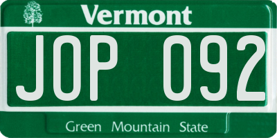 VT license plate JOP092