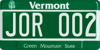VT license plate JOR002