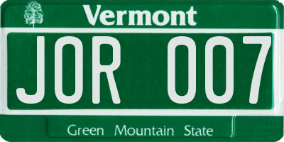 VT license plate JOR007