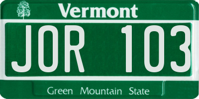 VT license plate JOR103