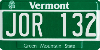 VT license plate JOR132