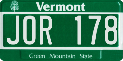 VT license plate JOR178