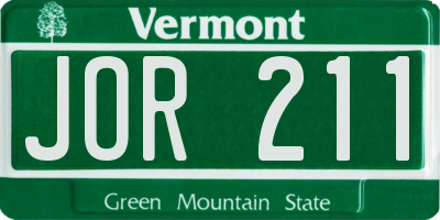 VT license plate JOR211