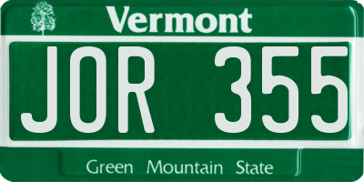 VT license plate JOR355