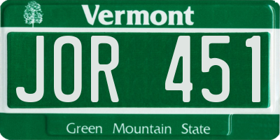 VT license plate JOR451