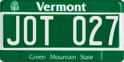 VT license plate JOT027
