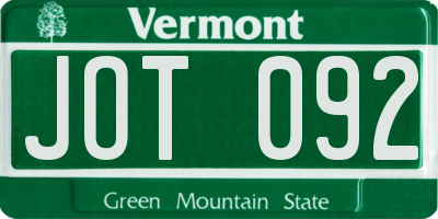 VT license plate JOT092